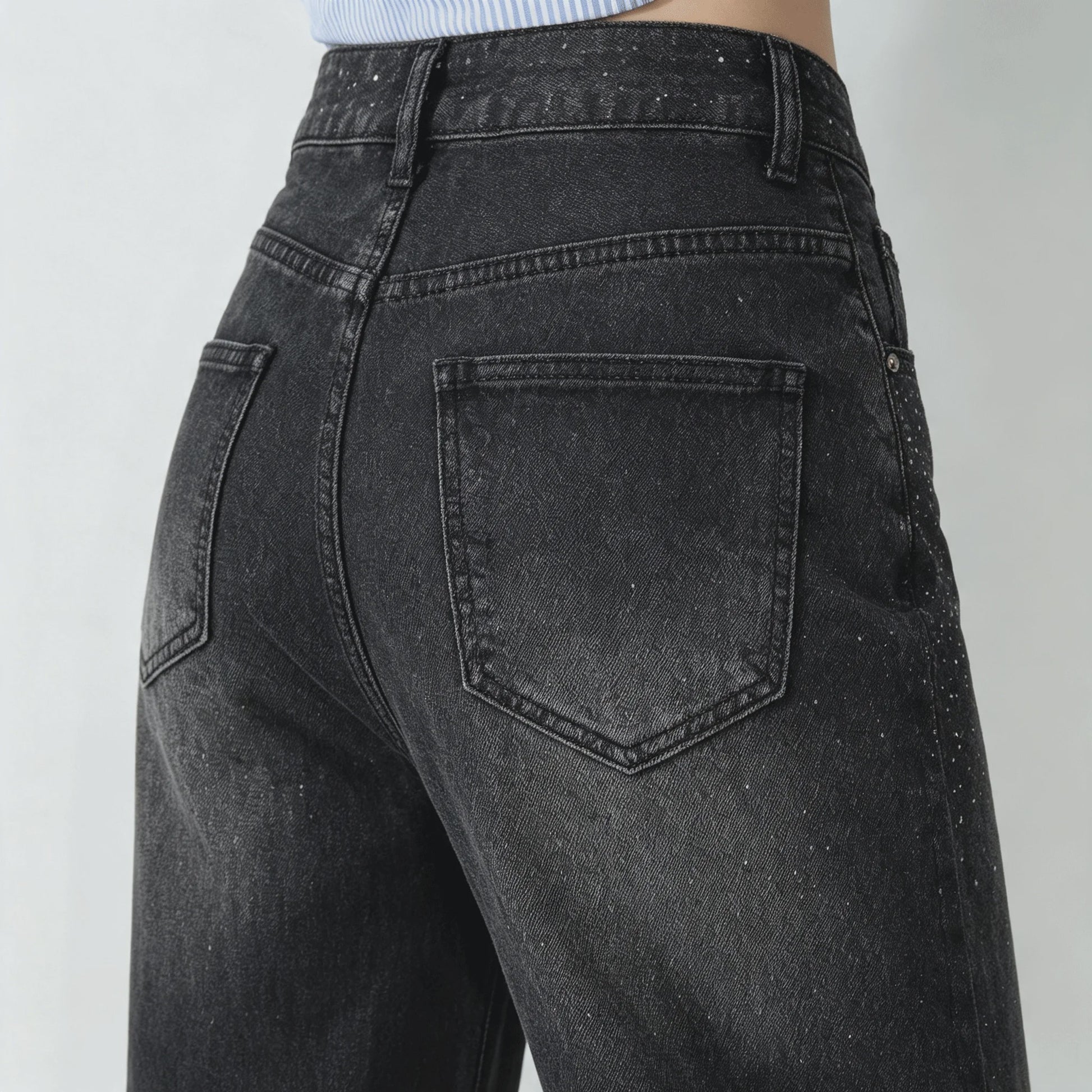 Dames Y2K Jeans met Strass en Wijde Pijpen - Zwart Gewassen Baggy Denim