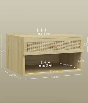 Set van 2 Nachtkastjes Zwevend Hout met Rotan Front en Lade