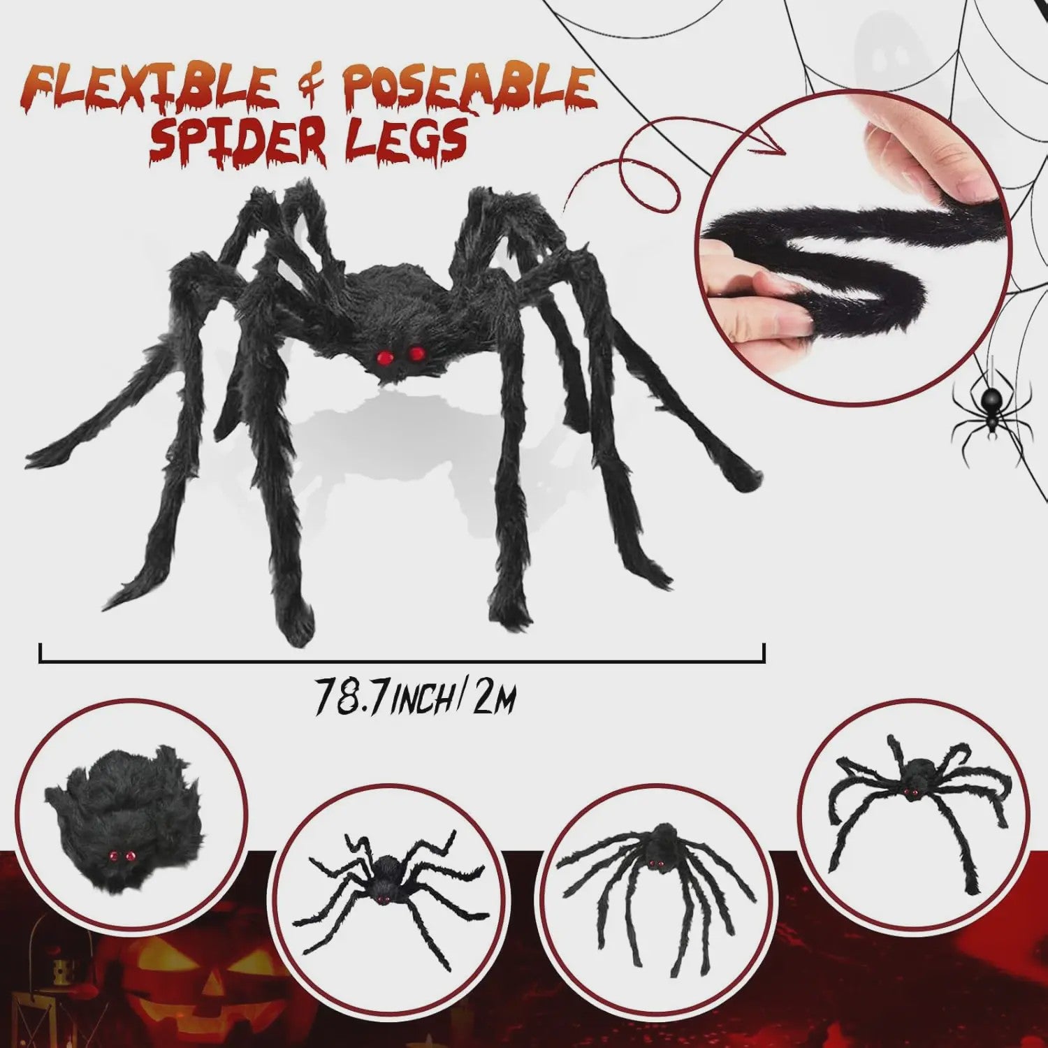 Enorme Zwarte Pluche Spin - Halloween Decoratie 30-200cm