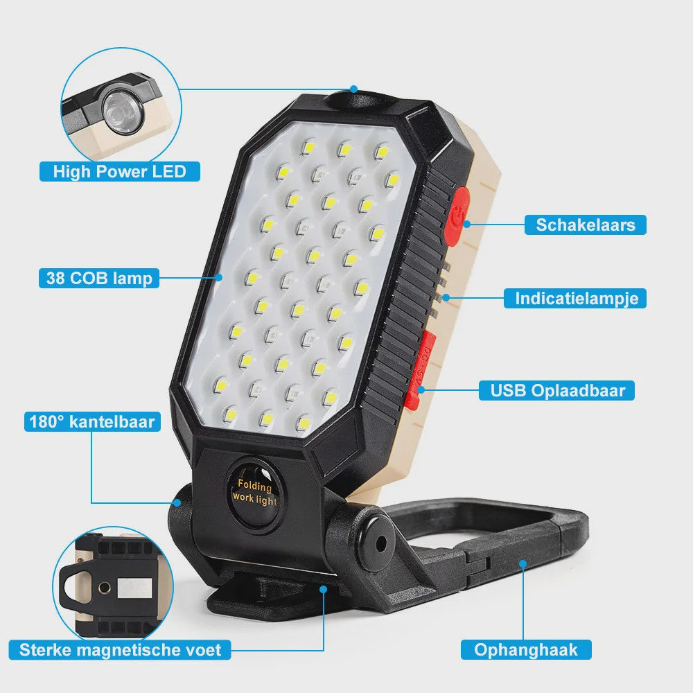 Multifunctionele Werklamp met Magneetvoet & Batterij Indicator - Ideaal voor Auto Reparaties & Noodgevallen