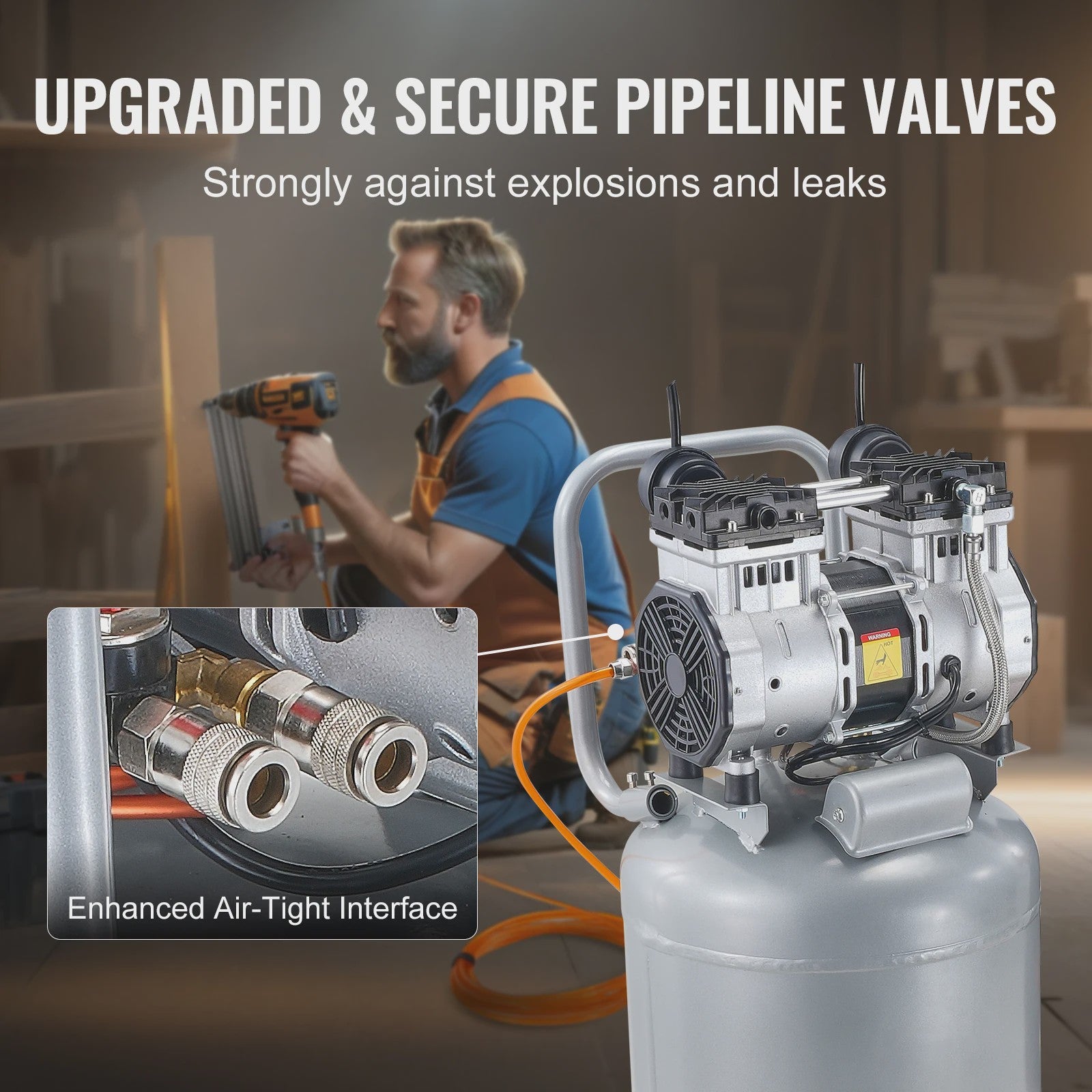 Krachtige 13 Gallon Olievrije Aircompressor 2HP - Draagbaar voor Werkplaats & Doe-het-zelf