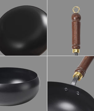 Handgesmeed Gietijzeren Wokpan met Deksel - Non-Stick, Geschikt voor Gas & Inductie