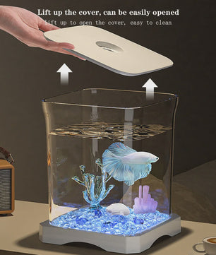 Mini Aquarium Starter Kit voor Betta Vissen & Goudvissen - Compact Desktop Aquarium met Voeropening