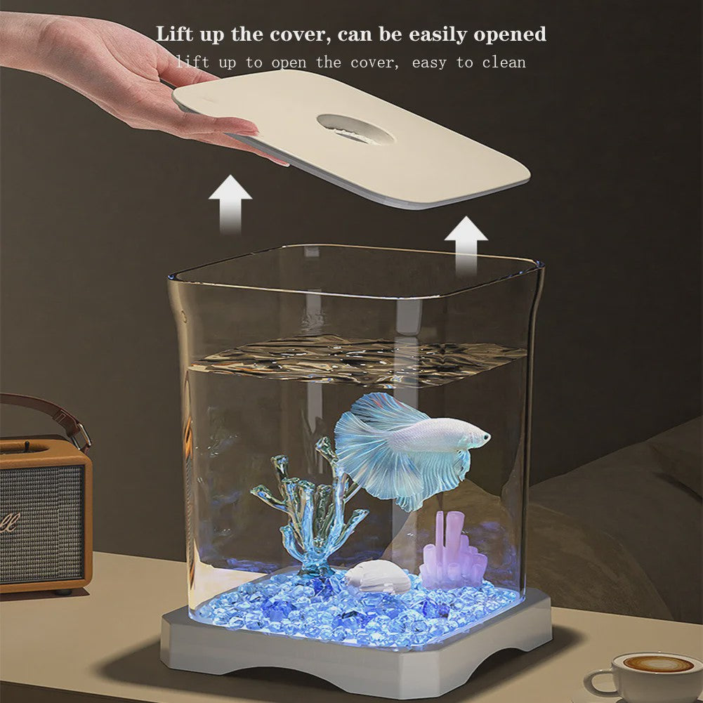Mini Aquarium Starter Kit voor Betta Vissen & Goudvissen - Compact Desktop Aquarium met Voeropening