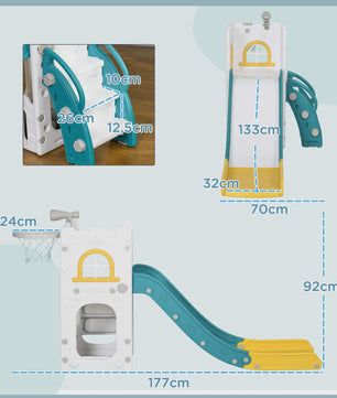 AIYAPLAY Kinder Speeltoestel 5-in-1: Glijbaan, Basketbal, Telescoop & Opbergruimte