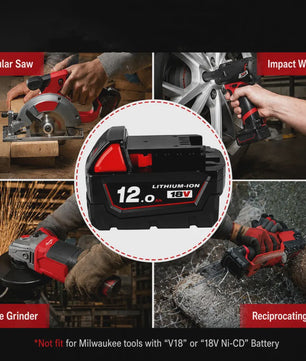 18V Lithium-Ion Accu voor Milwaukee M18 - Hoge Capaciteit 12.0Ah
