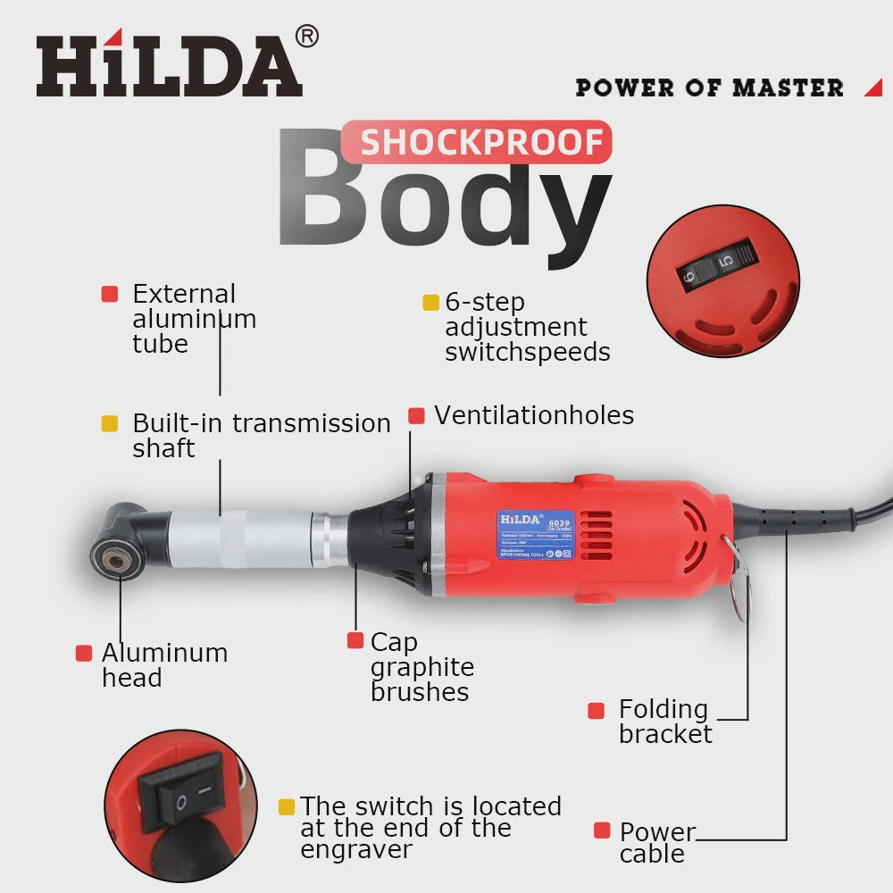 HILDA 380W Elektrische Rechte Grinder met 6 Variabele Snelheden - Polijst- en Schuurmachine