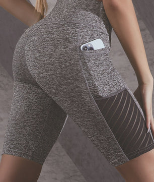 Dames Sportshorts met Hoge Taille, Knielengte en Telefoonvakjes