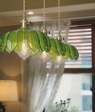 Nordic Groene Glazen Hanglamp met Koperen Fitting - Sfeervolle Moderne Verlichting
