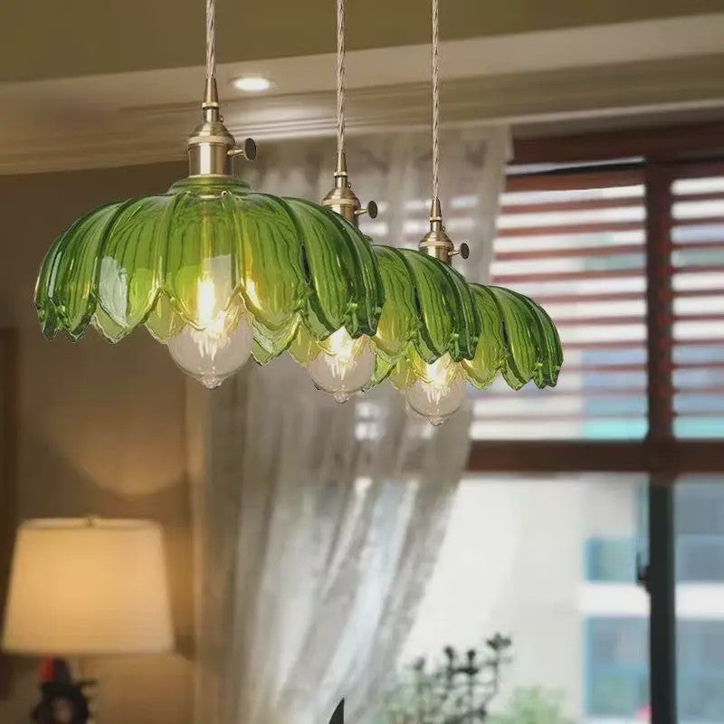 Nordic Groene Glazen Hanglamp met Koperen Fitting - Sfeervolle Moderne Verlichting