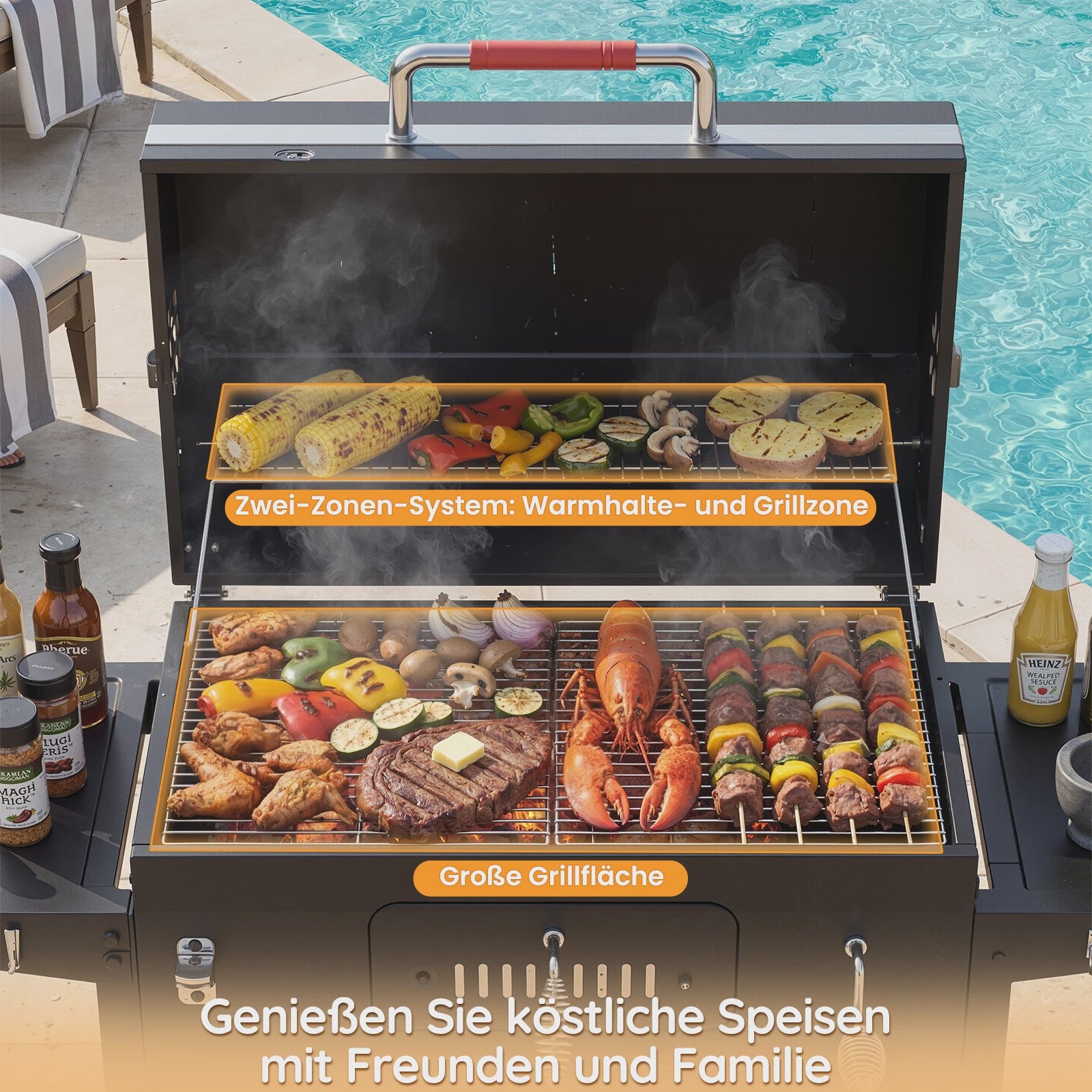Devoko Professionele Koolbarbecue Trolley met Thermometer en Zijpanelen