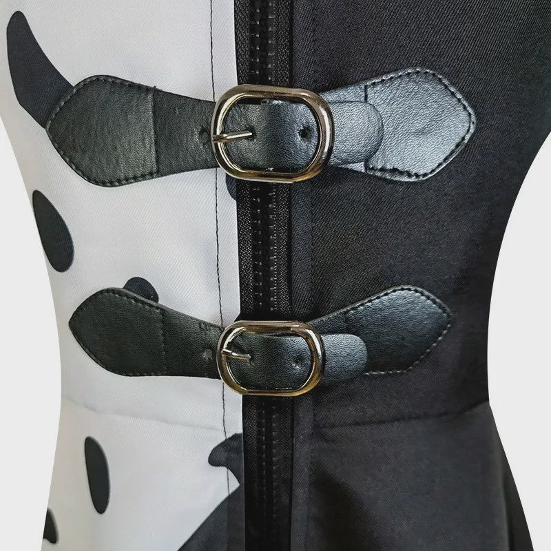 Meisjes Cruella Deville Kostuum - Zwart Dalmatiër Jumpsuit Jurk voor Halloween & Feest