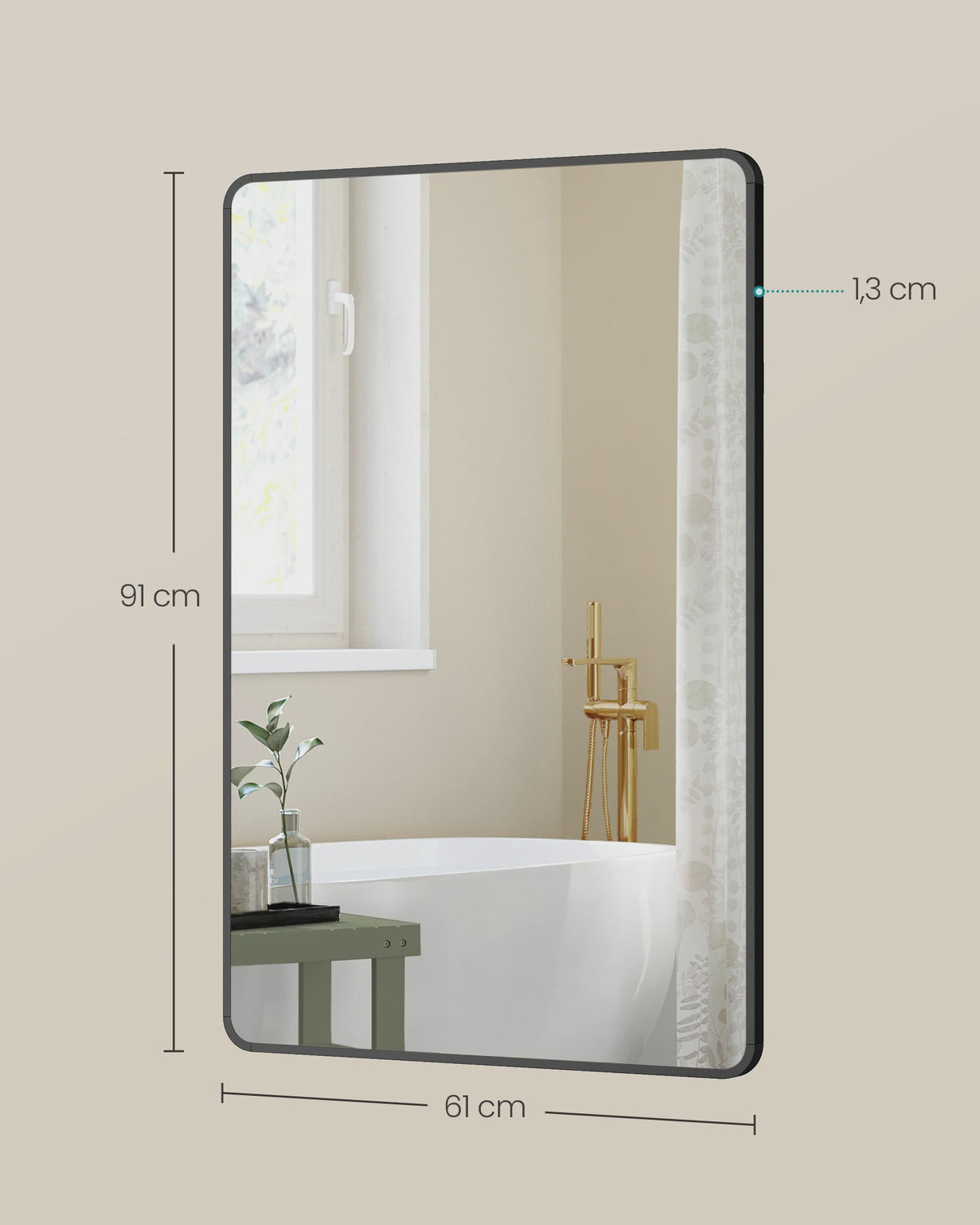 Rechthoekige Wandspiegel met Aluminium Frame en Veiligheidsglas - 61x91 cm