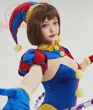 Halloween Clown Dames Kostuum Lingerie Set - Blauw Rood Bodysuit, Rokje, Handschoenen & Hoed