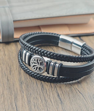 Heren Leren Armband met Levensboom & Roestvrij Staal - Stoer & Stijlvol