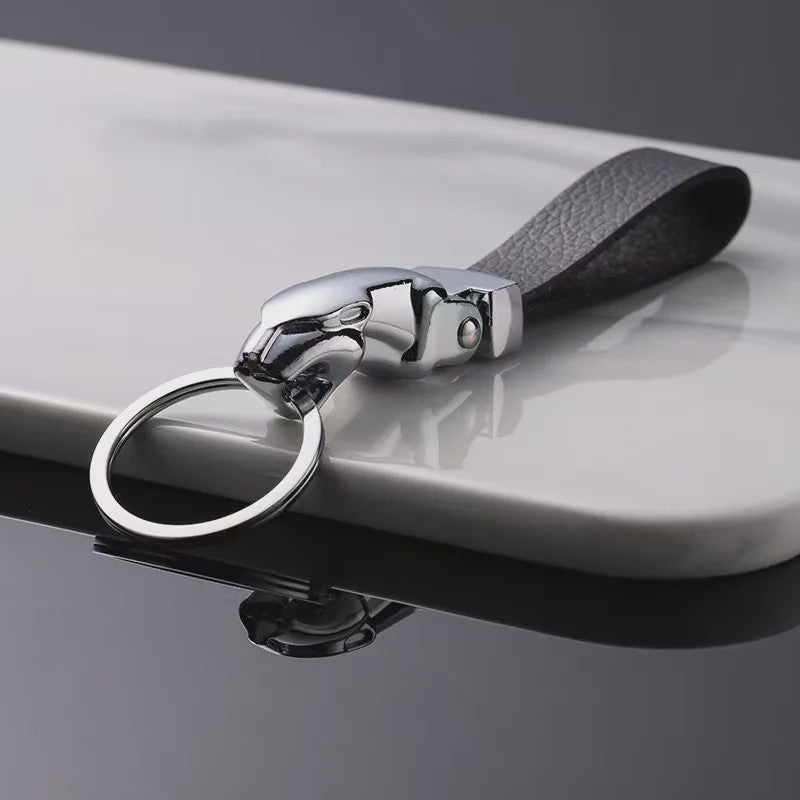 Luxe Luipaardkop Sleutelhanger van Echt Leer & Metaal - Perfect voor Jaguar