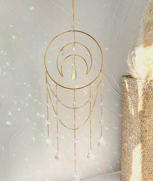 Gouden Maan Kristal Suncatcher - Regenboog Prisma Hanger voor Ramen & Tuin - Boho Decor Cadeau