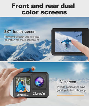 Ourlife 5K Action Camera met 2.0" Touchscreen, WiFi, 170° Groothoek & 30M Waterdicht