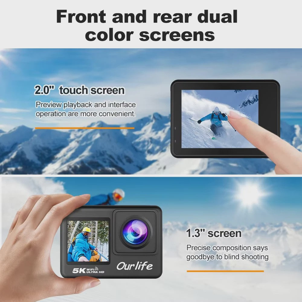 Ourlife 5K Action Camera met 2.0" Touchscreen, WiFi, 170° Groothoek & 30M Waterdicht