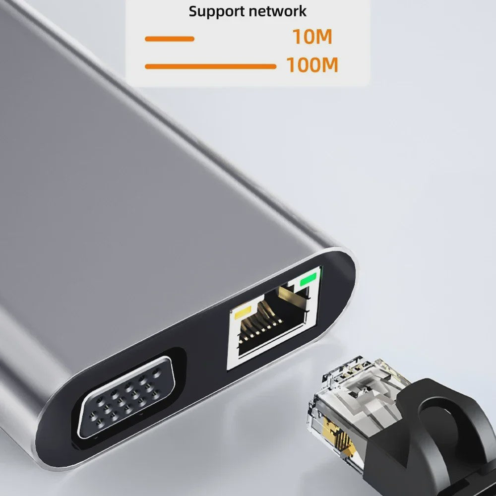 11-in-1 USB-C Hub Docking Station met HDMI, VGA, RJ45 & 100W PD Opladen
