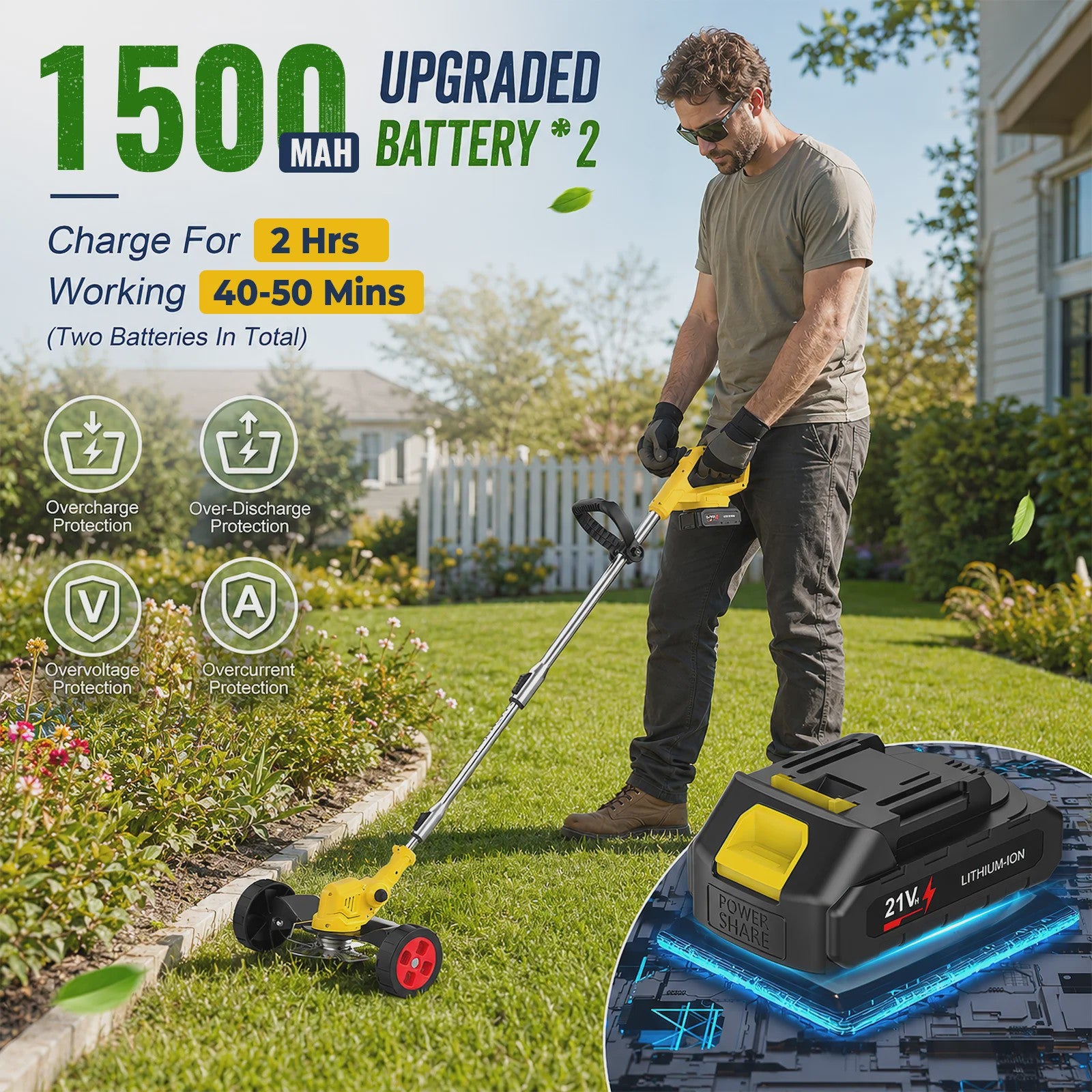 Accu Grastrimmer met Wielen - 3-in-1 Bosmaaier & Kantensnijder - 21V
