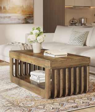 Houten Salontafel met 2 Niveaus en Opbergruimte - 120 cm Breed
