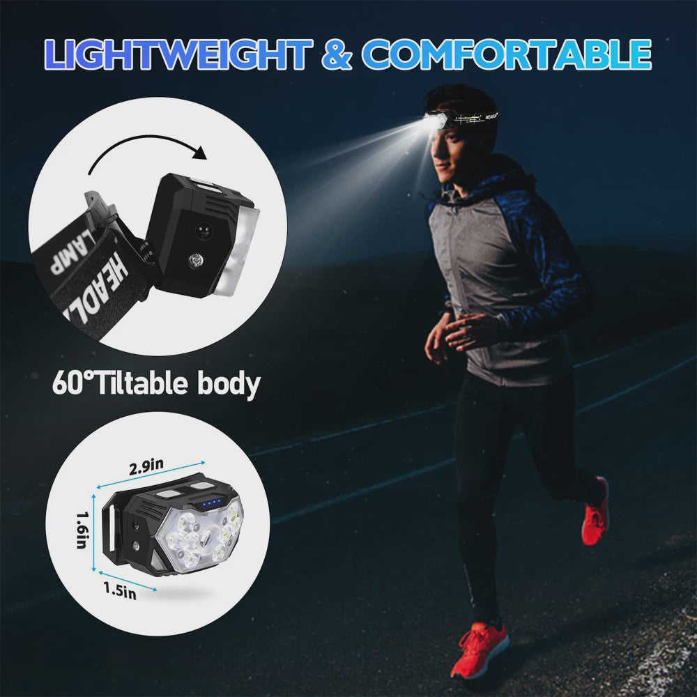Krachtige 9 LED Hoofdlamp met USB Opladen en Bewegingssensor - Ideaal voor Camping, Vissen en Werk