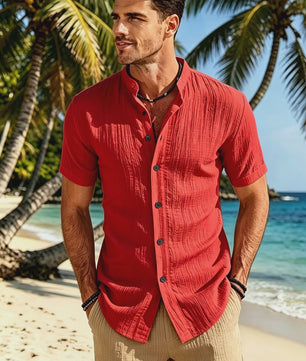 Zomerse Heren Casual Shirt met Opstaande Kraag - Relaxte Stijl