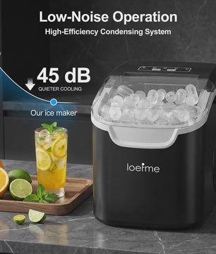 LOEFME IJsmachine Desktop - Snel 12kg/dag, 8 ijsblokjes per 6 min, Zelfreinigend, Draagbaar voor Huis, Camping & Feest