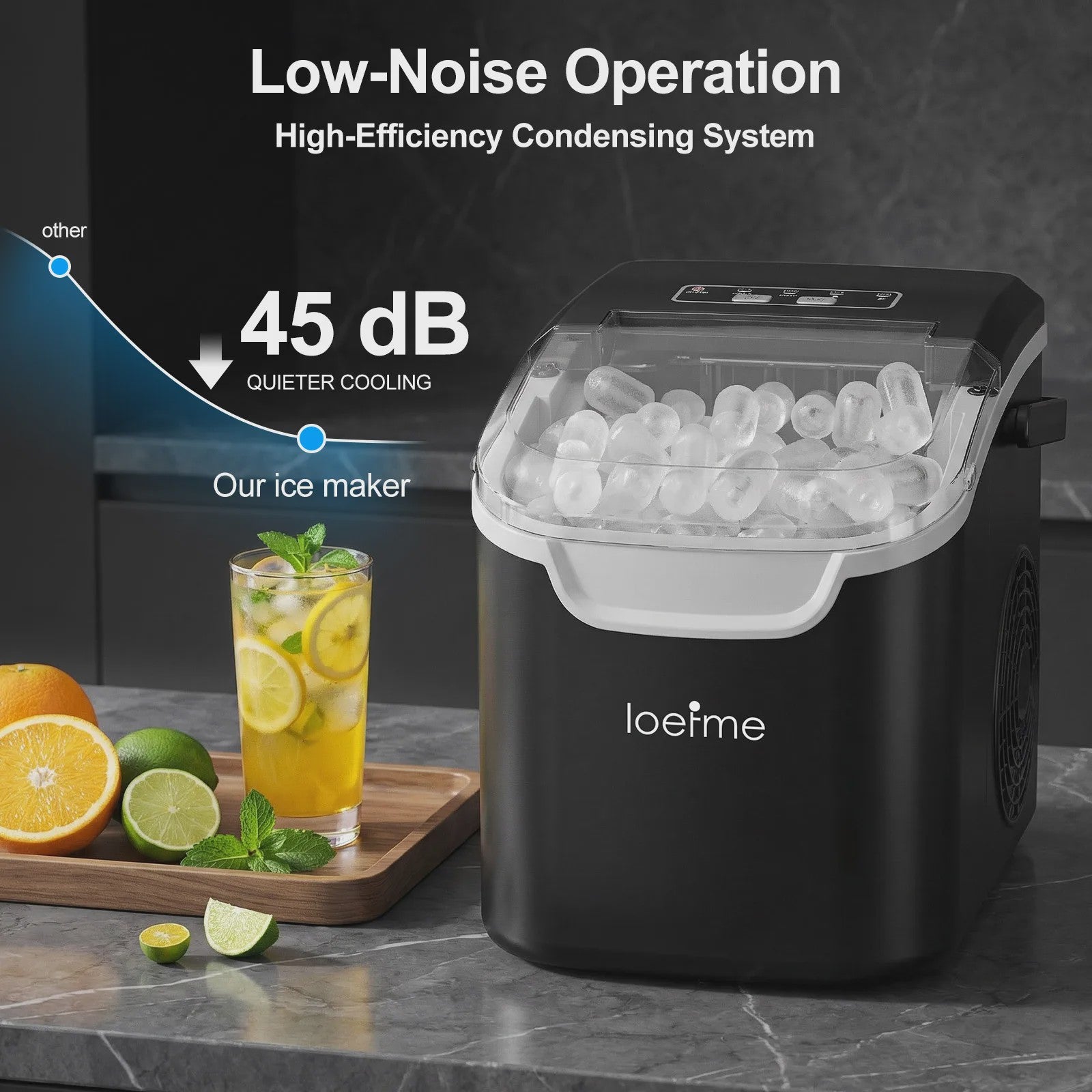 LOEFME IJsmachine Desktop - Snel 12kg/dag, 8 ijsblokjes per 6 min, Zelfreinigend, Draagbaar voor Huis, Camping & Feest