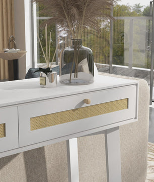 Witte Console Tafel met 2 Lades en Open Plank - 100x30x81cm