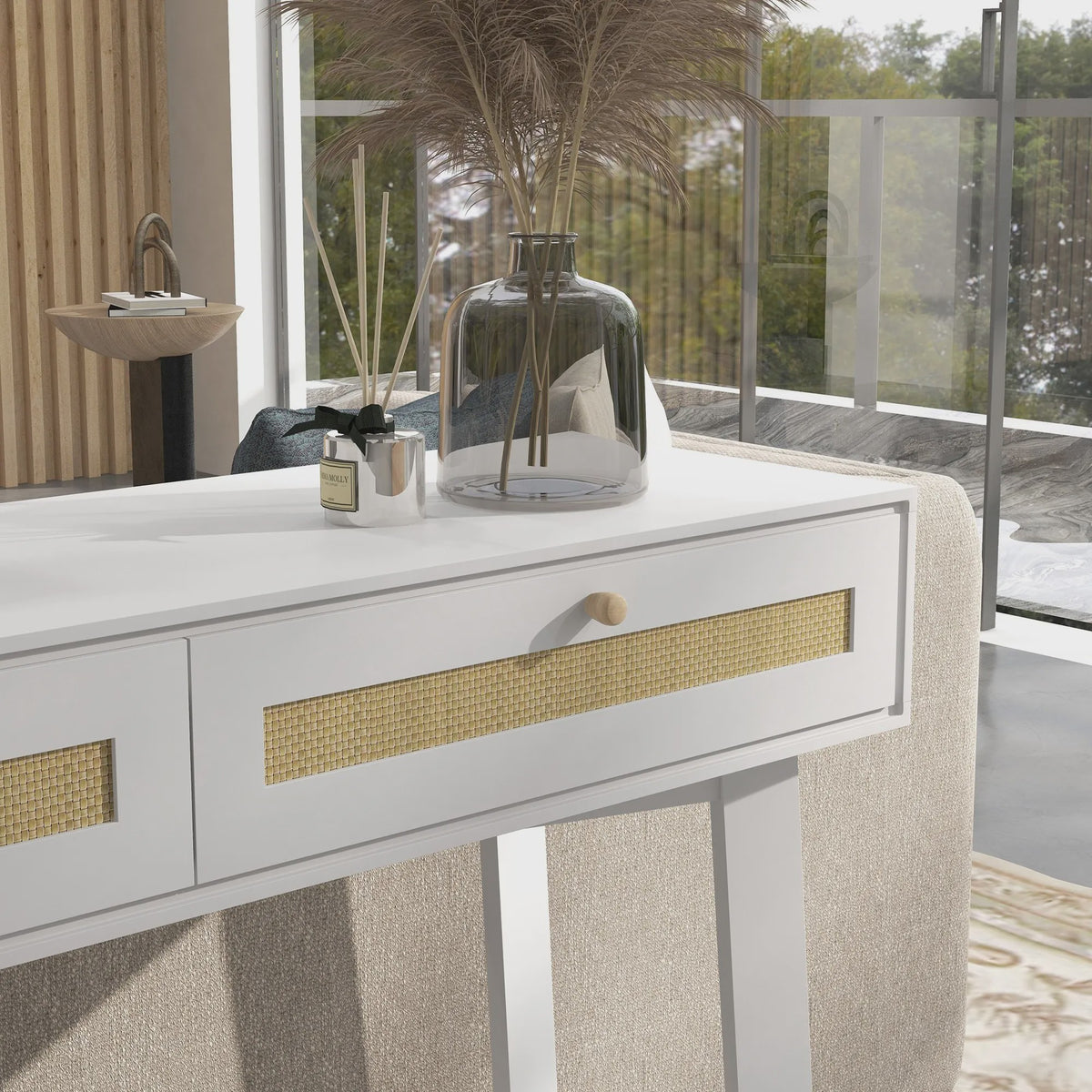 Witte Console Tafel met 2 Lades en Open Plank - 100x30x81cm