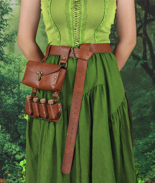 Middeleeuwse Lederen Riem met Flesjeshouder en Portemonnee - Cosplay & LARP Accessoire