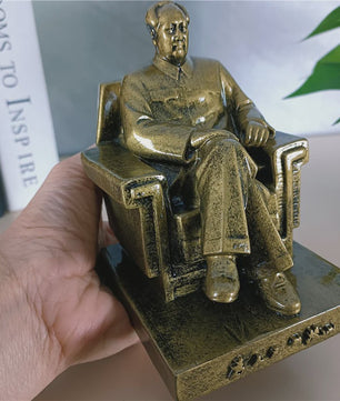 Mao Zedong Zittend Beeld - Antiek Brons & Goudkleurig - President Mao Sculptuur