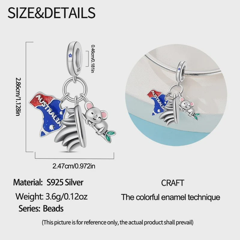 925 Sterling Zilveren Bedel Sydney Landmark & Koala - Perfect voor Pandora Armbanden