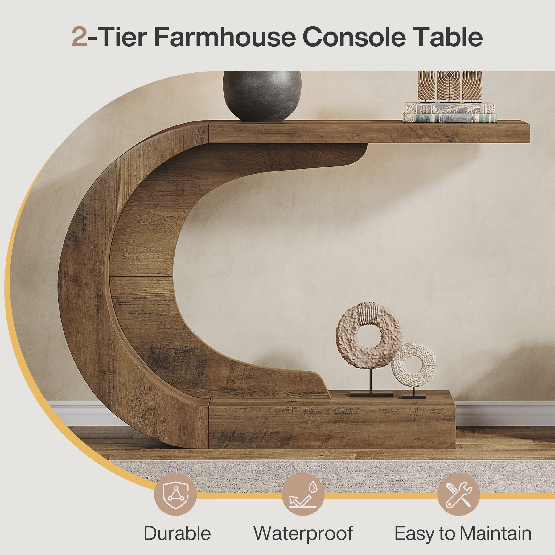 Tribesigns C-Vormige Console Tafel - Mid-Century Modern Hout - 110 cm - Entree, Hal & Woonkamer