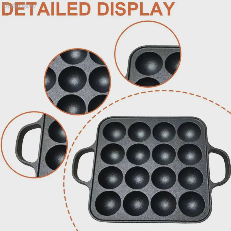 Gietijzeren Takoyaki Pan met 16 Holtes - Non-Stick Octopus Bal Maker