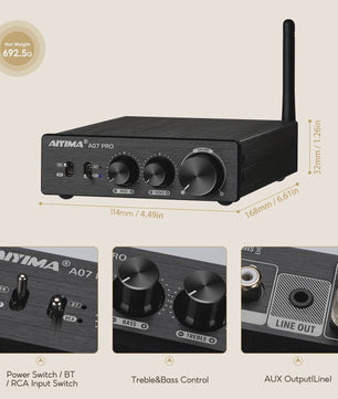 AIYIMA A07 PRO Bluetooth 5.2 Versterker TPA3255 - 2x 300W Stereo Digitale Audio Versterker met RCA & APT-X HD