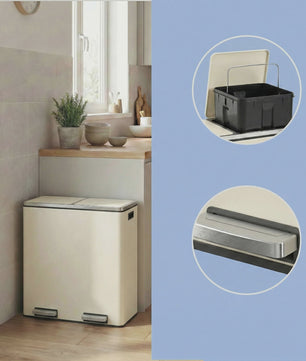 Songmics Dubbele Pedaalemmer 2x30L - Metalen Afvalbak met 2 Compartimenten