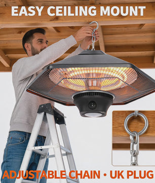 2000W Plafond Terrasverwarmer met LED Licht - Infrarood Verwarming, Afstandsbediening & 3 standen