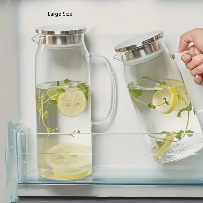 Glazen Waterkan met Roestvrijstalen Deksel - 1L, 1.2L & 1.5L - Perfect voor Water, Sap & Koffie