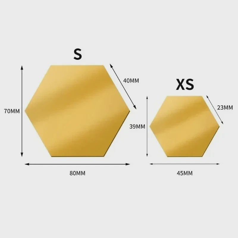 Zelfklevende Hexagon Acryl Spiegel Muursticker - Goud/Zilver - Decoratief & Verwijderbaar