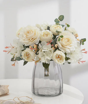 Retro Zijden Bloemenboeket: Vintage Rozen, Hortensia & Pioen voor Bruid & Decoratie