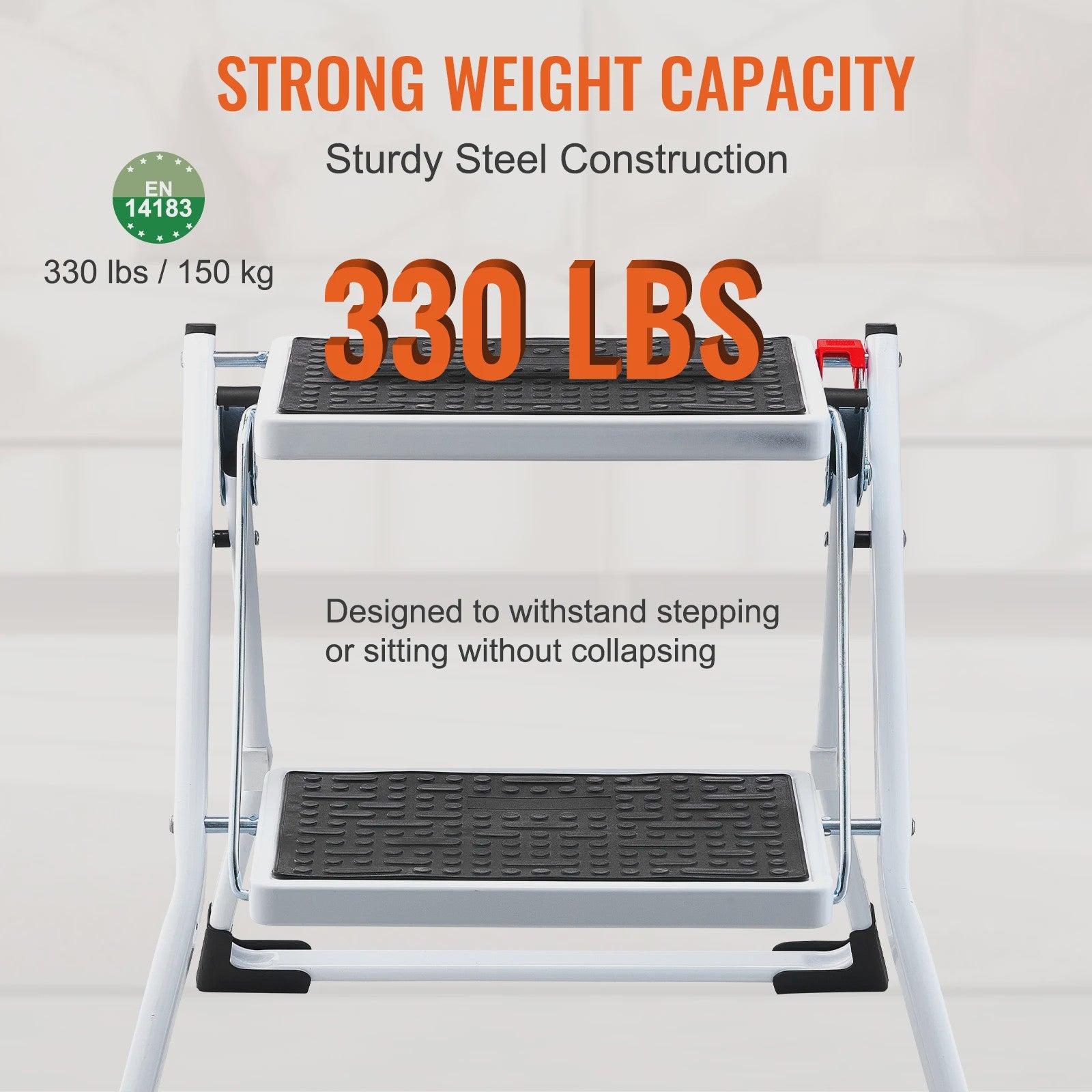 Opvouwbare 2-treden trapkruk met anti-slip pedalen en hoge draagkracht (150 kg)