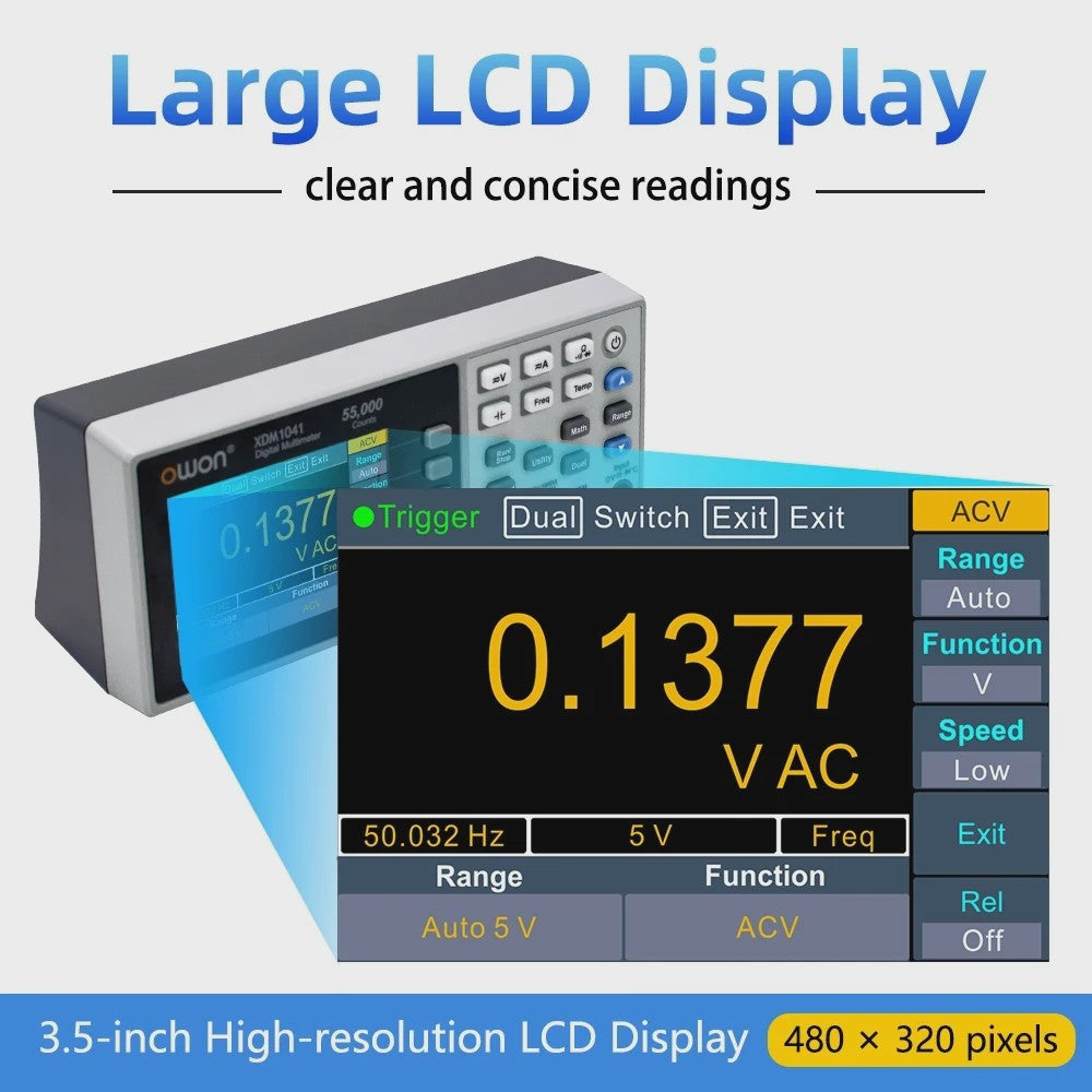 OWON XDM1041 Digitale Multimeter: 55000 Counts, True RMS, 3.5" LCD & USB