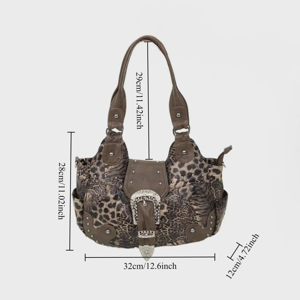 Y2K Leopard Print Patchwork Tote Bag met Ritsen en Meerdere Vakken - Retro Crossbody Handtas