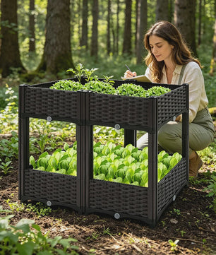 Verhoogde Plantenbak Dubbele Laag - 4 Vakken - 80x40x67cm - Buiten - Met Drainage