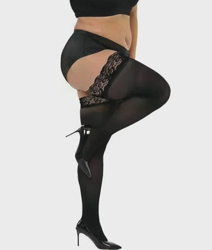 Ultra Dunne Kant Kousen tot Boven de Knie voor Plus Size Dames - Zwart & Wit
