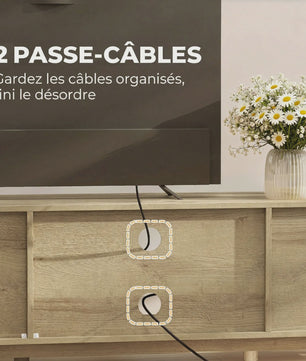 Stijlvol TV Meubel 135cm met Rotan Deuren & Open Vakken - Oak Look - Tot 65 Inch