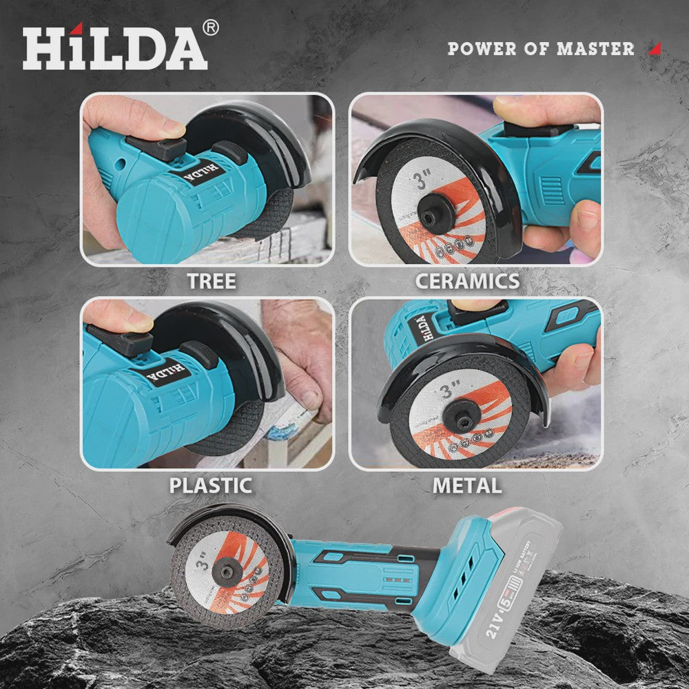 HILDA Mini Haakse Slijper 3 Inch - Draadloos, Borstelloos & Krachtig voor Hout, Keramiek & Metaal (21V)